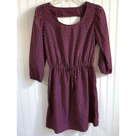 BeBop Womens Small Geometric Blue Pink Keyhole Mini Dress Elastic Waist‎ - Picture 1 of 9